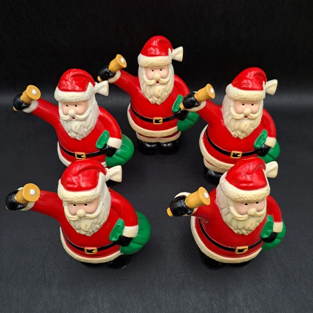 Vintage Plastic Santa Claus Figurines Set of 5 Christmas Blow Mold Style 6 inch‎